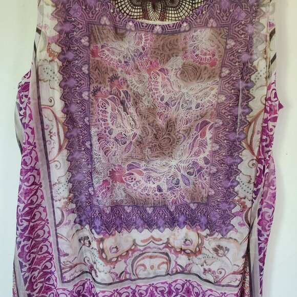 One World Boho Top Womens Sz M Asymmetric Hem Crochet Lace Flowy Fairy Festival - Picture 5 of 13